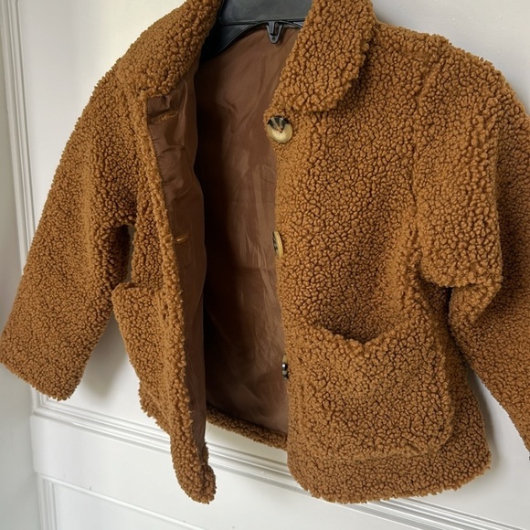Wonder Nation Kids Brown Sherpa Teddy Button Down Coat Girls size 4-5 - Picture 3 of 11